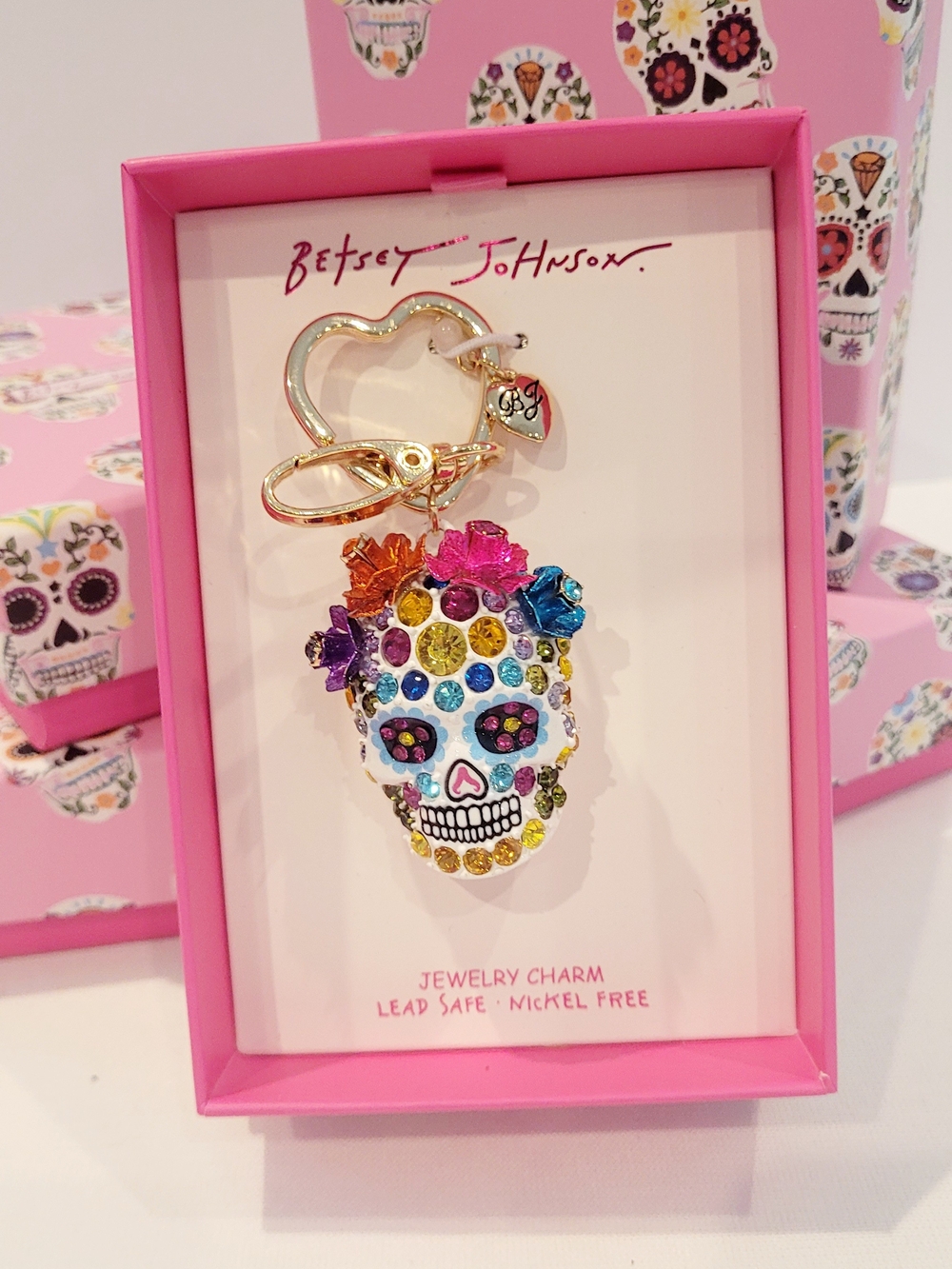 Betsey Johnson Multicolor Rhinestone Sugar Skull Keychain